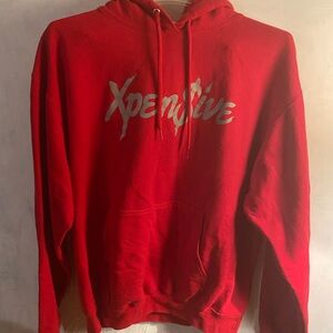 Graphic Image Red Hoodie with Silver Print